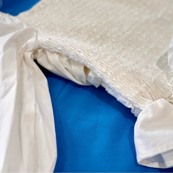 EXPRESS Classic White Smocked Ruffle Blous - Picture 4 of 6